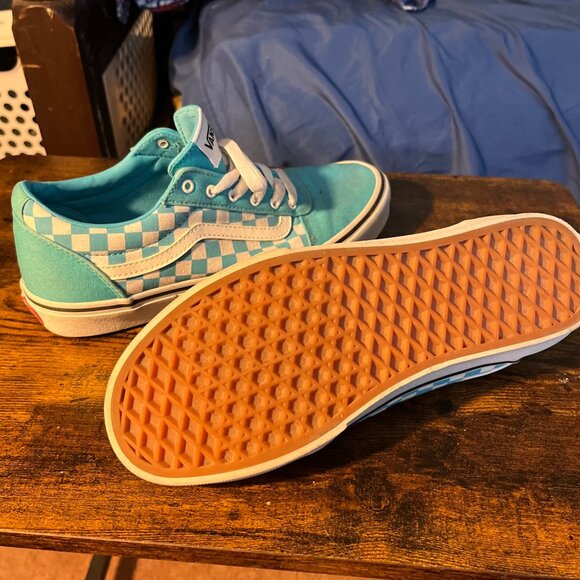 Vans Shoes - Vans Checkerboard Skate Lace Up Shoes US Youth Size 7 Blue/Green White Used